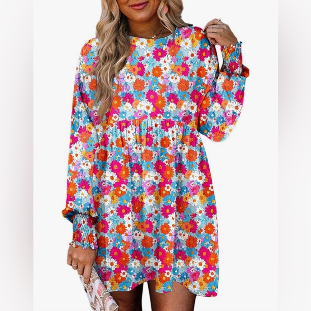 🌸Babydoll Floral Boho Mini Swing Shift Dress